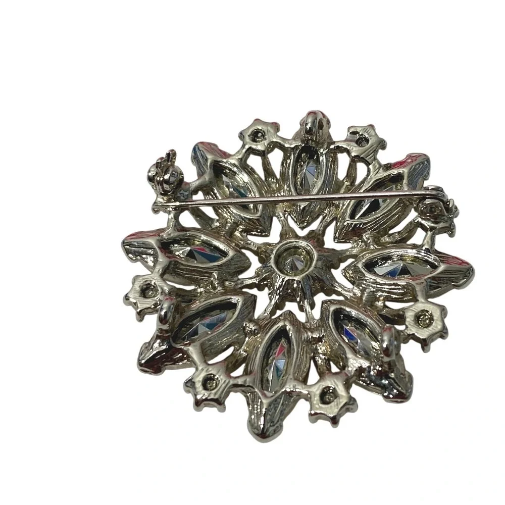 Womens Starburst Brooch Purple Clear Rhinestone Silver Tone Pendant for Necklace